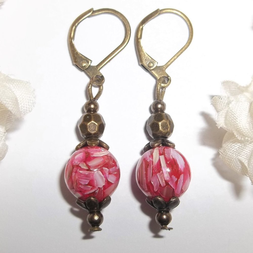 Pink and Bronze Boho Earrings Dangle Drop Jewelry Set Pair Handmade NWT 8273